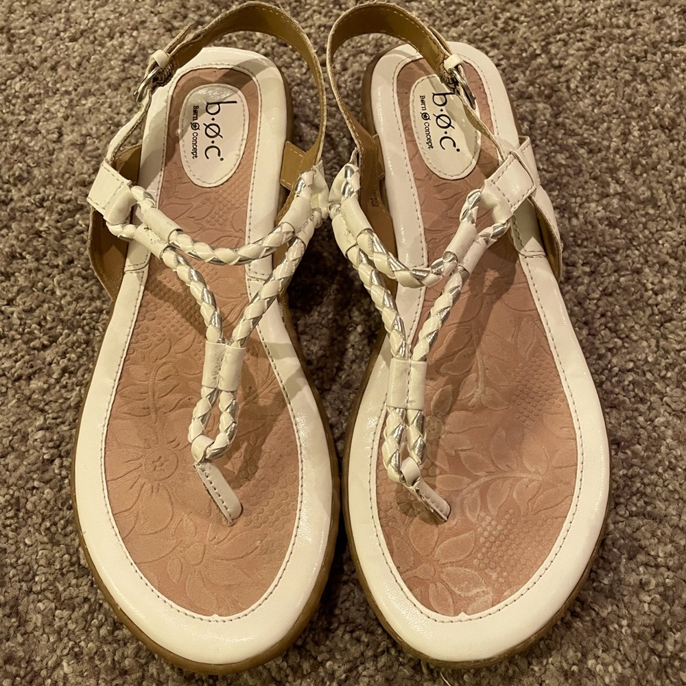 BOC White and Silver Braided Sandals 9